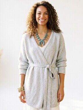 Aerie Cozy Knit Wrap Robe Cardigan Soft Grey Tie-Waist Lounge Sweater XL